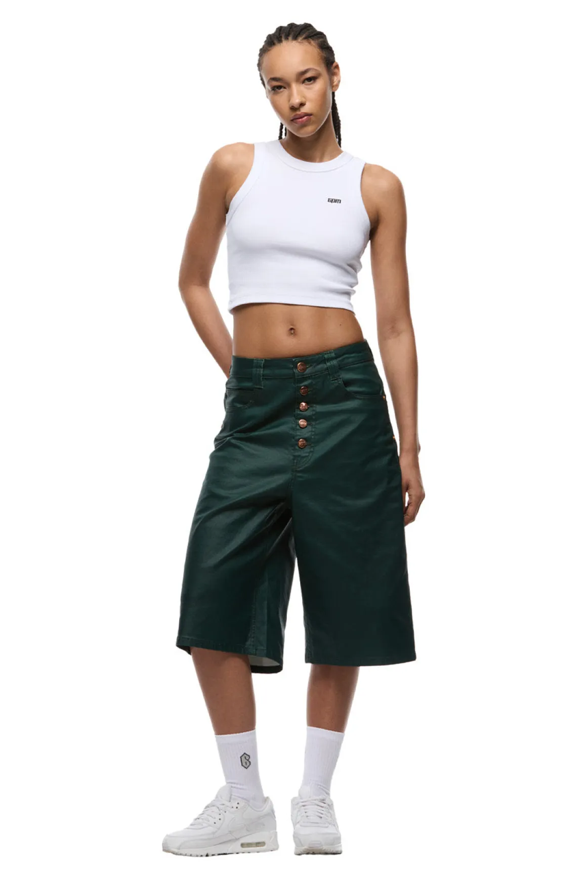 COATED DENIM SHORTS JUNGLE GREEN