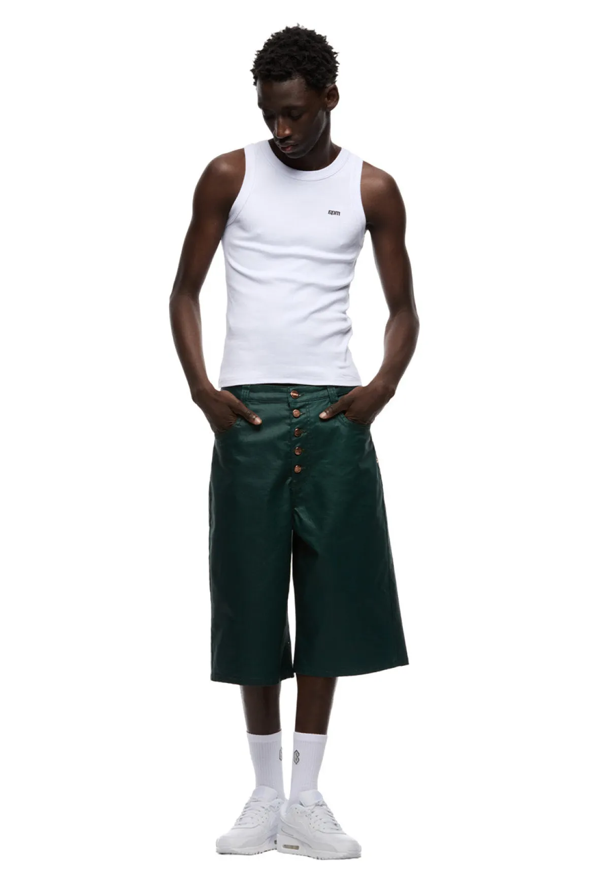 COATED DENIM SHORTS JUNGLE GREEN