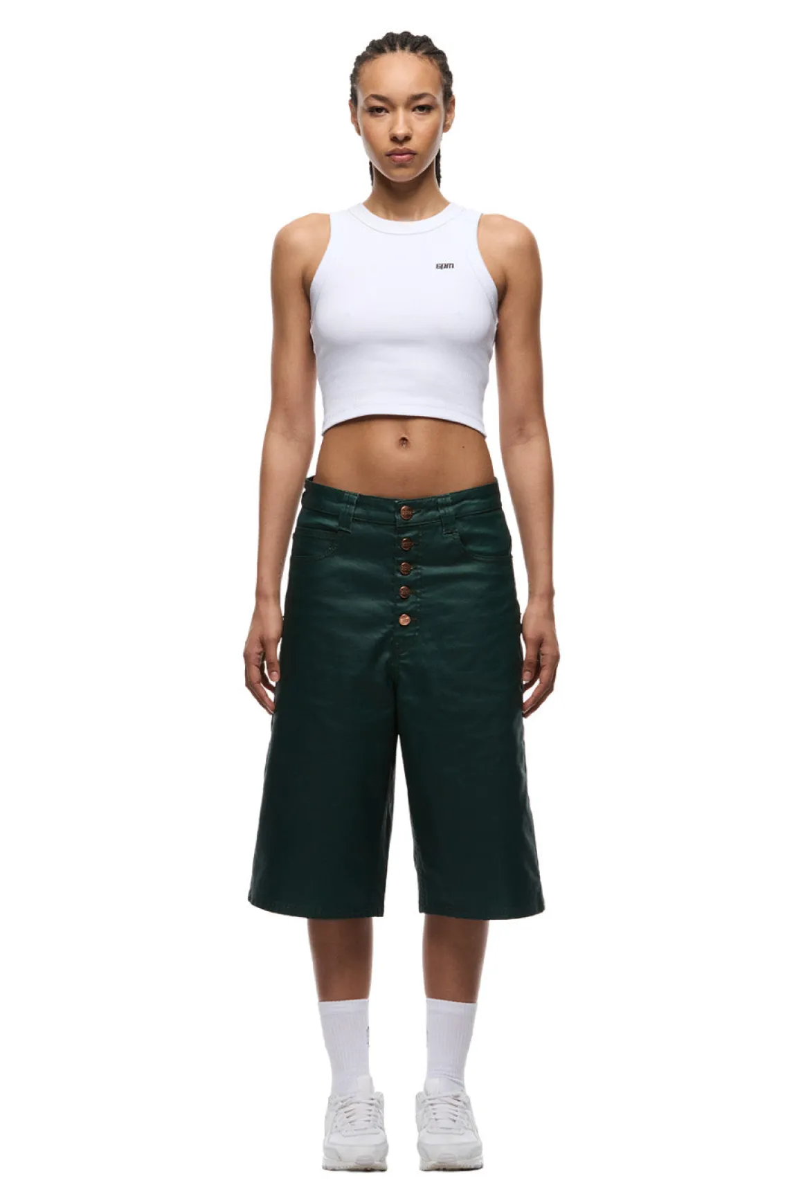 COATED DENIM SHORTS JUNGLE GREEN