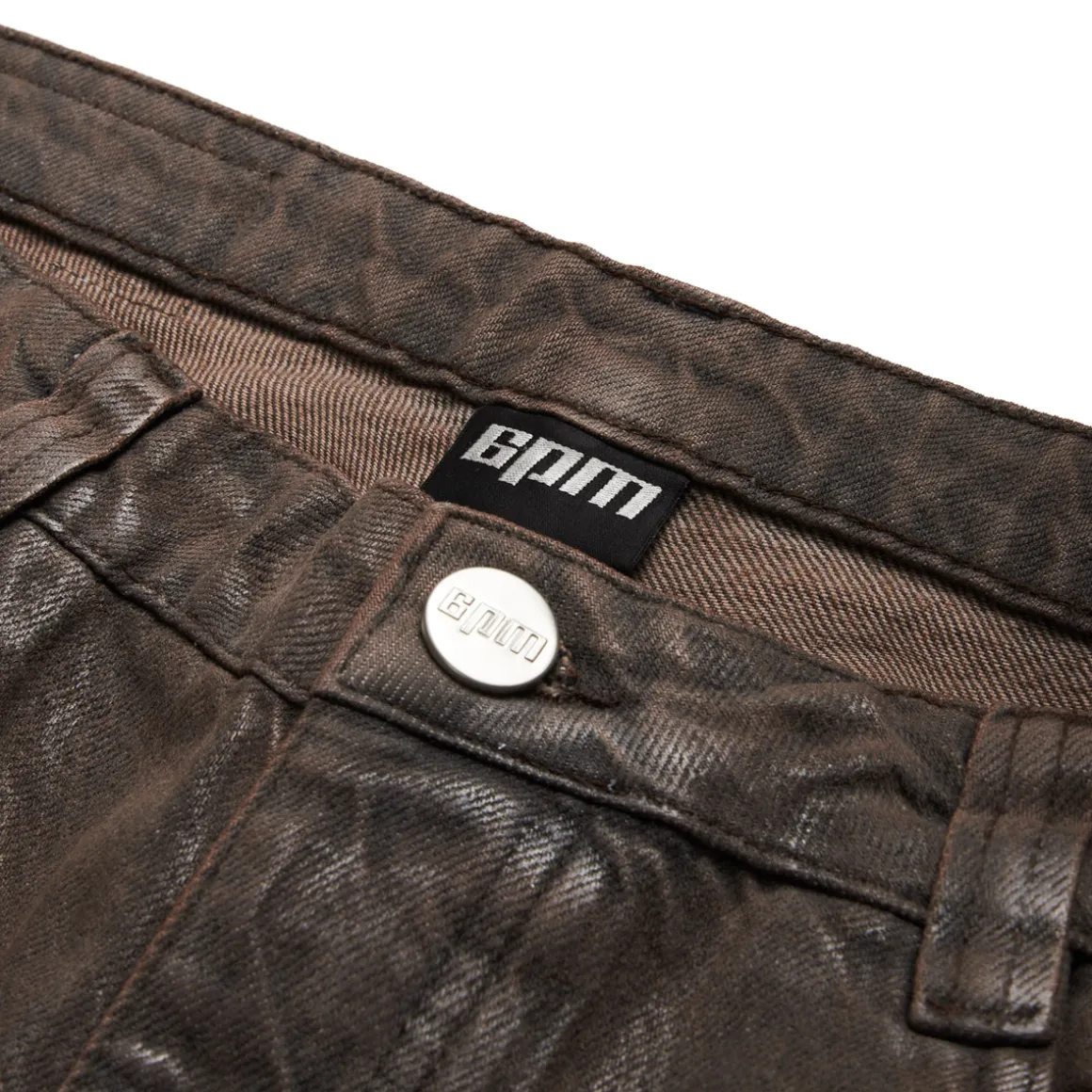 COATED DENIM SHORTS WASHED BROWN
