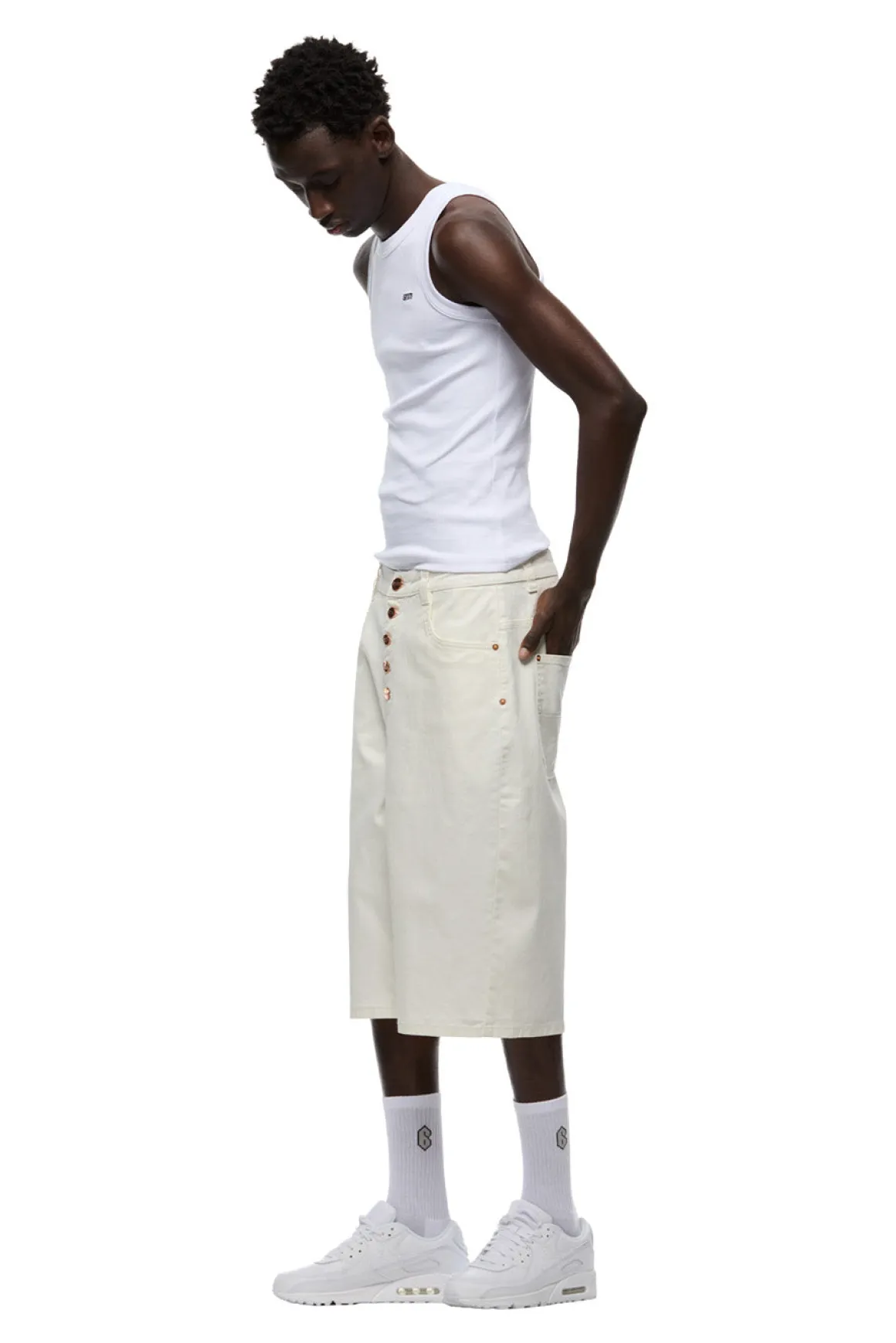COATED DENIM SHORTS WHITE