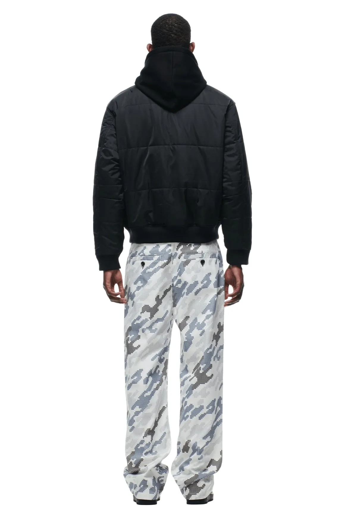 DOT CAMO HOODED BOMBER JACKET