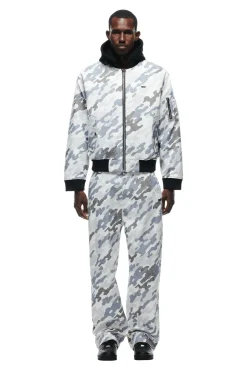 DOT CAMO HOODED BOMBER JACKET