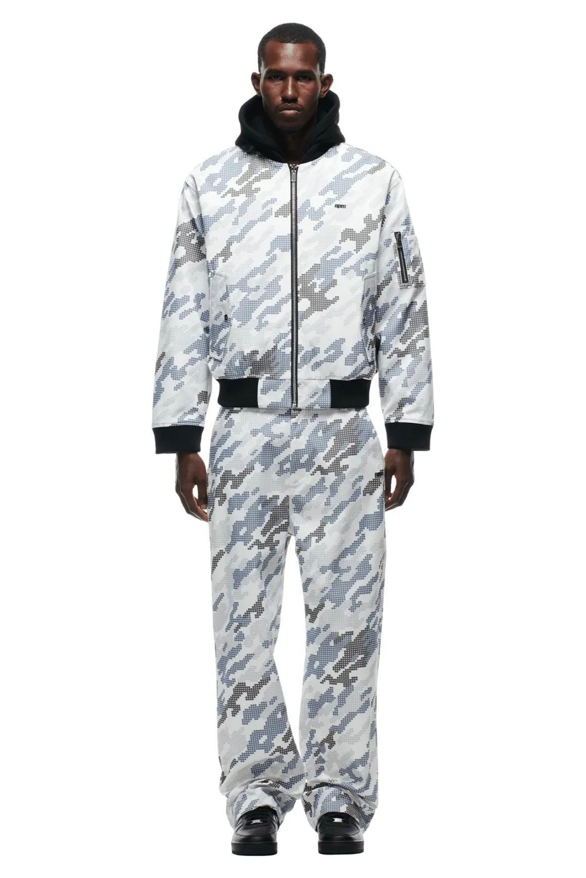 DOT CAMO HOODED BOMBER JACKET