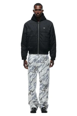 DOT CAMO HOODED BOMBER JACKET