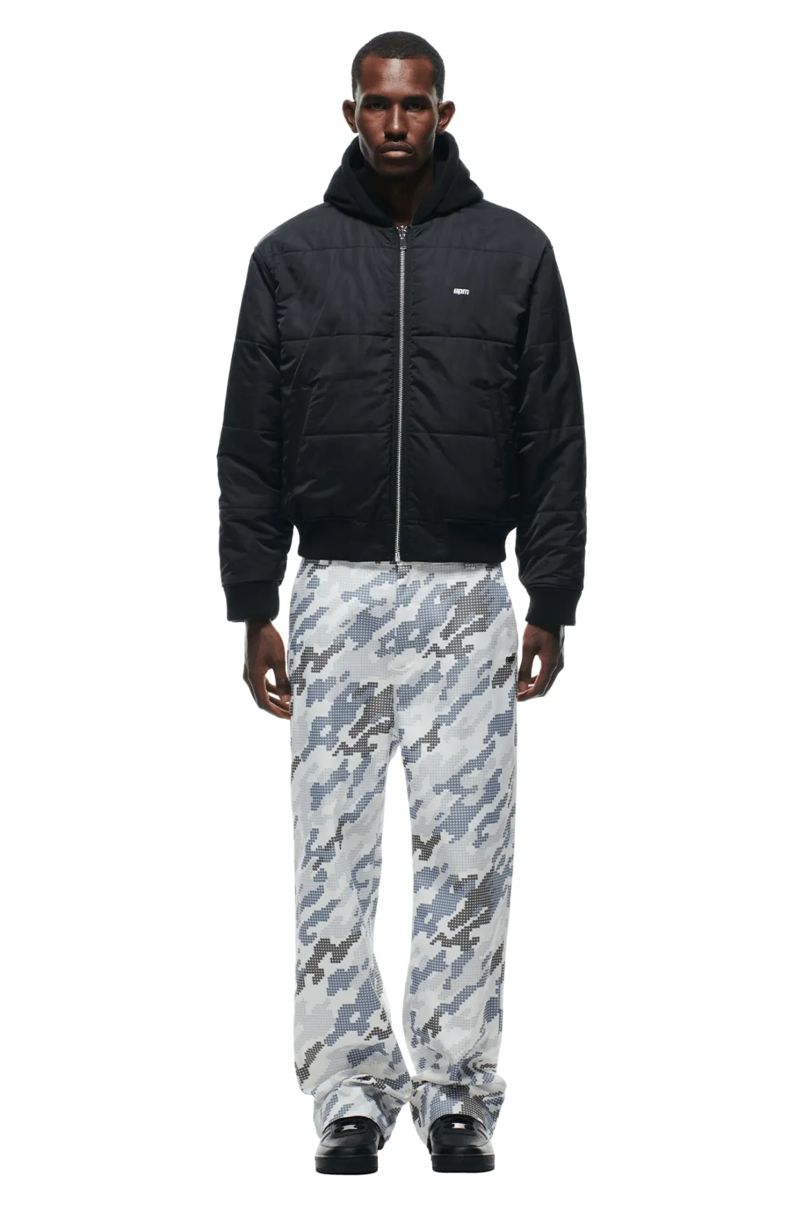 DOT CAMO HOODED BOMBER JACKET