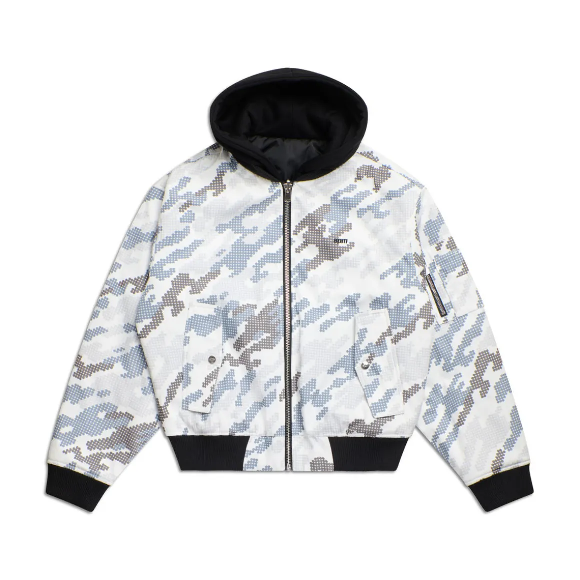 DOT CAMO HOODED BOMBER JACKET