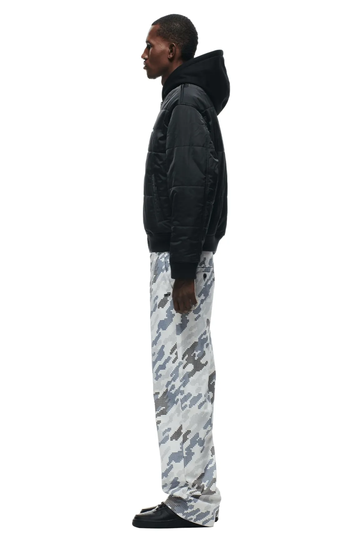 DOT CAMO HOODED BOMBER JACKET