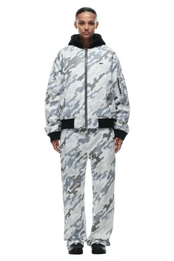 DOT CAMO HOODED BOMBER JACKET