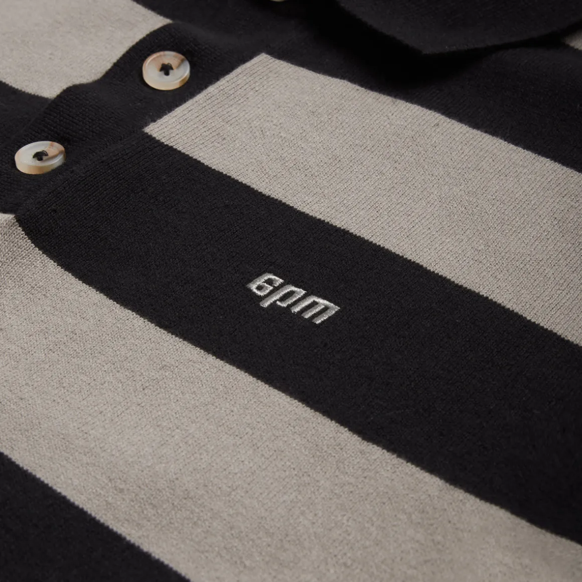 LS STRIPED POLO BLACK