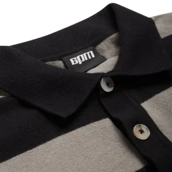 LS STRIPED POLO BLACK