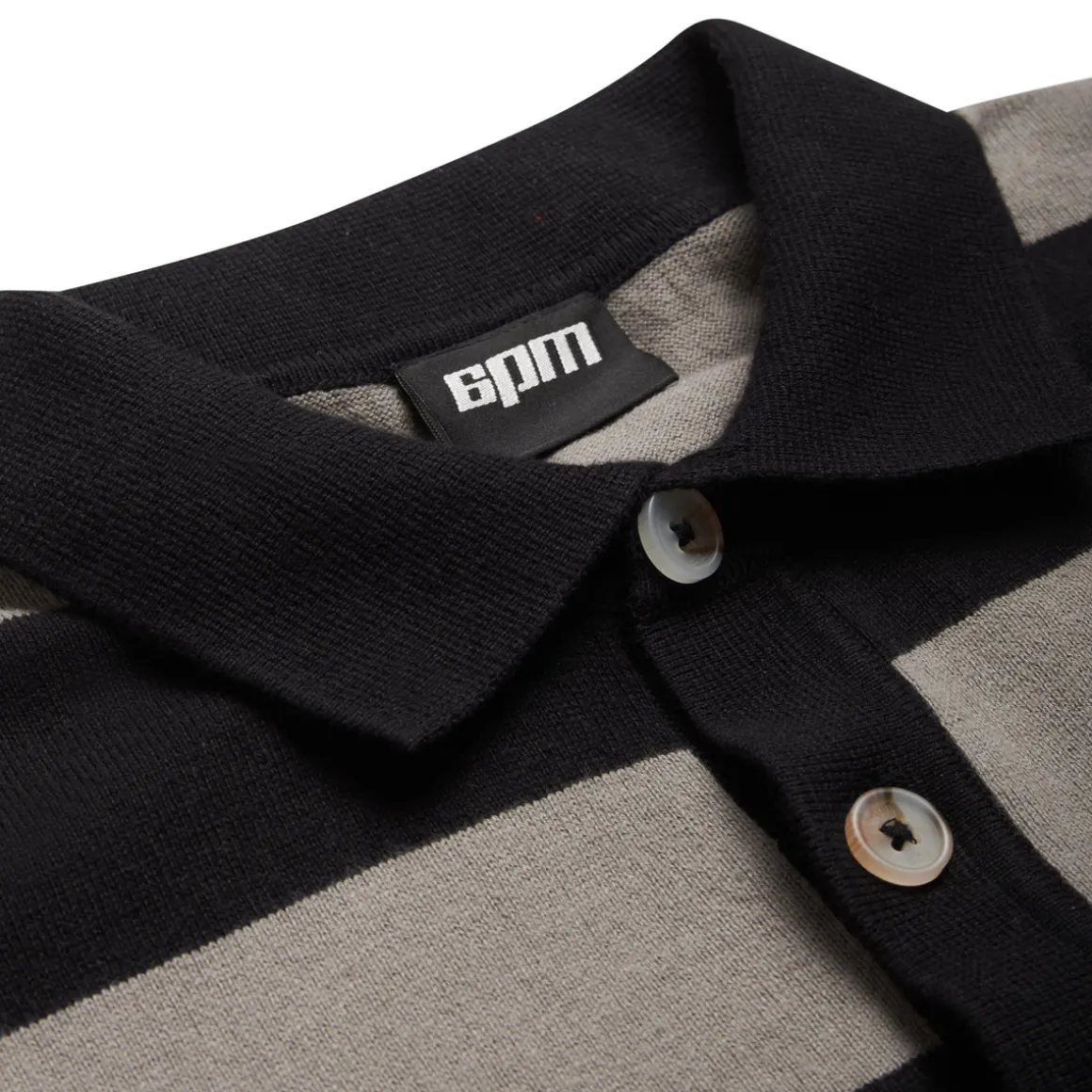 LS STRIPED POLO BLACK