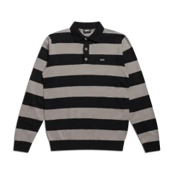 LS STRIPED POLO BLACK