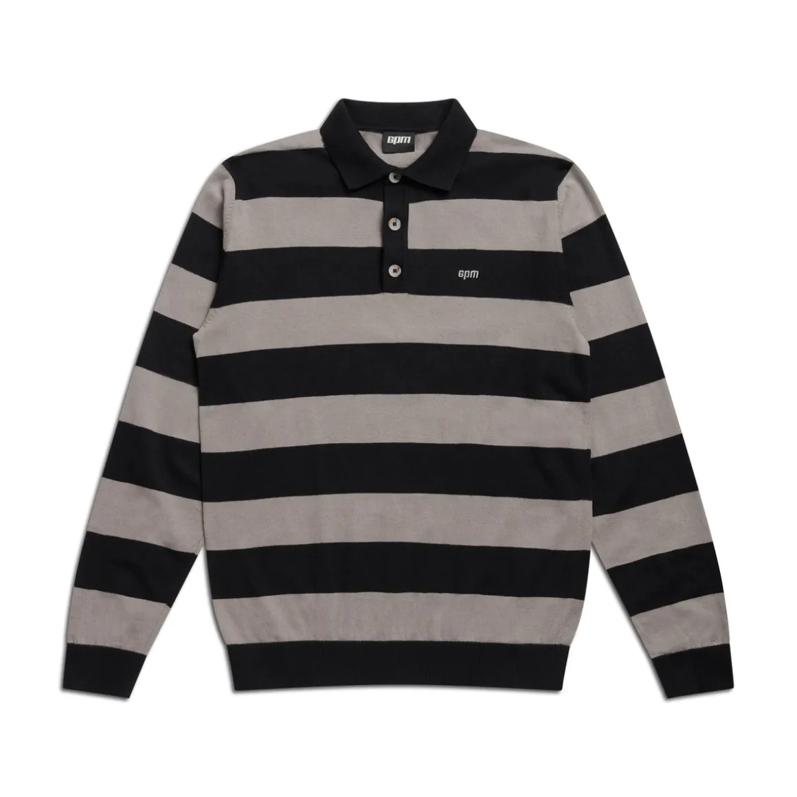LS STRIPED POLO BLACK