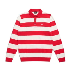 LS STRIPED POLO RED
