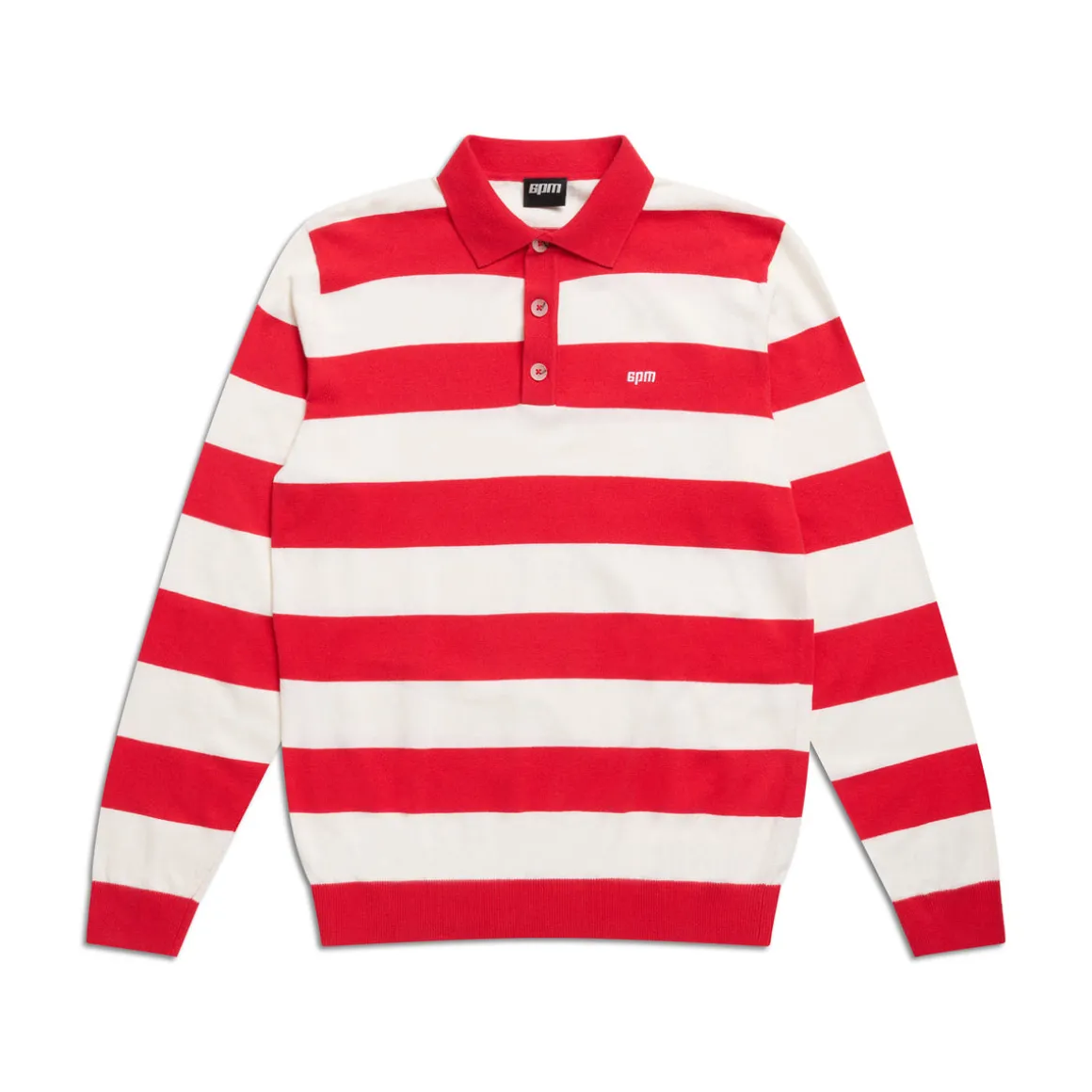 LS STRIPED POLO RED