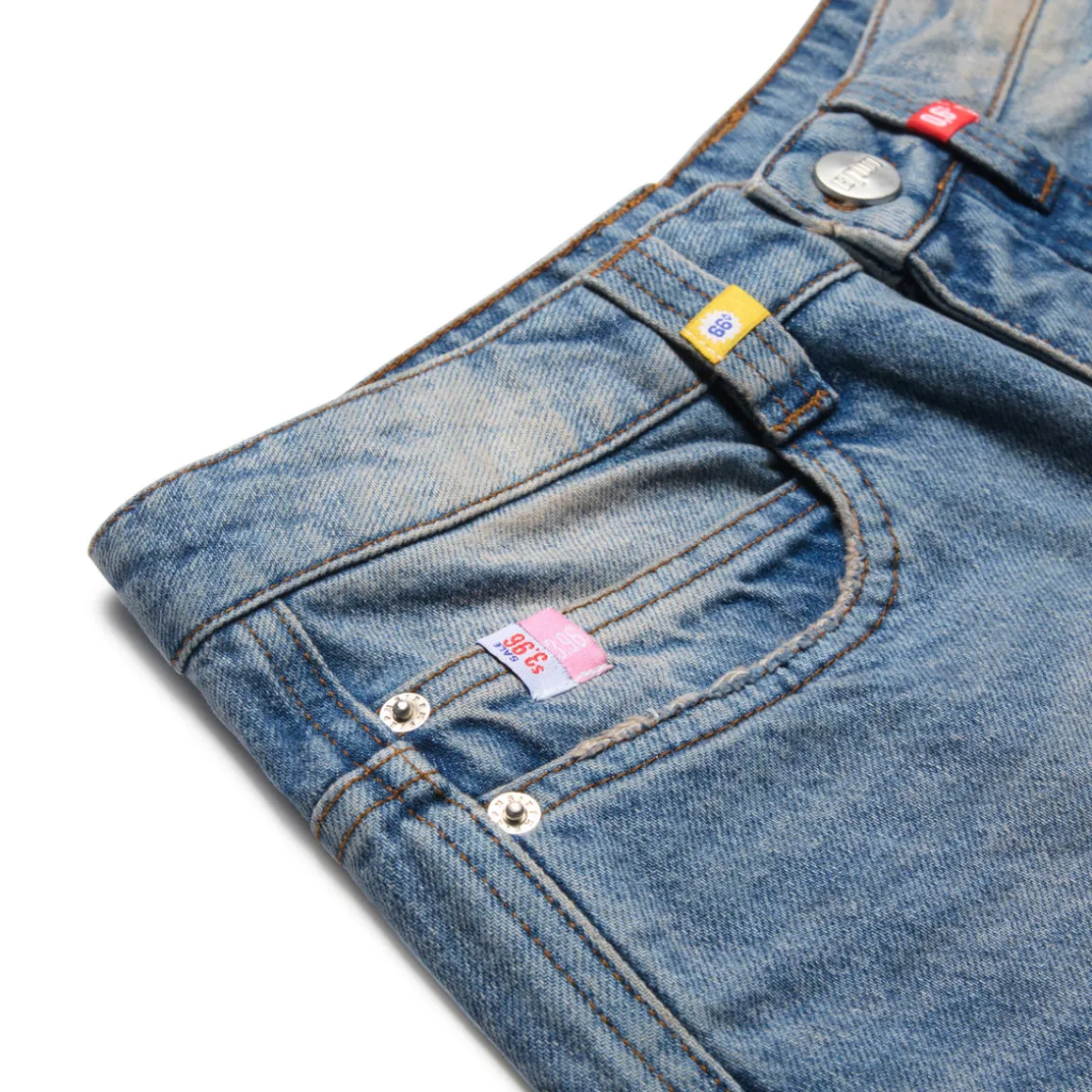 MULTI LABEL DENIM SHORTS MEDIUM BLUE