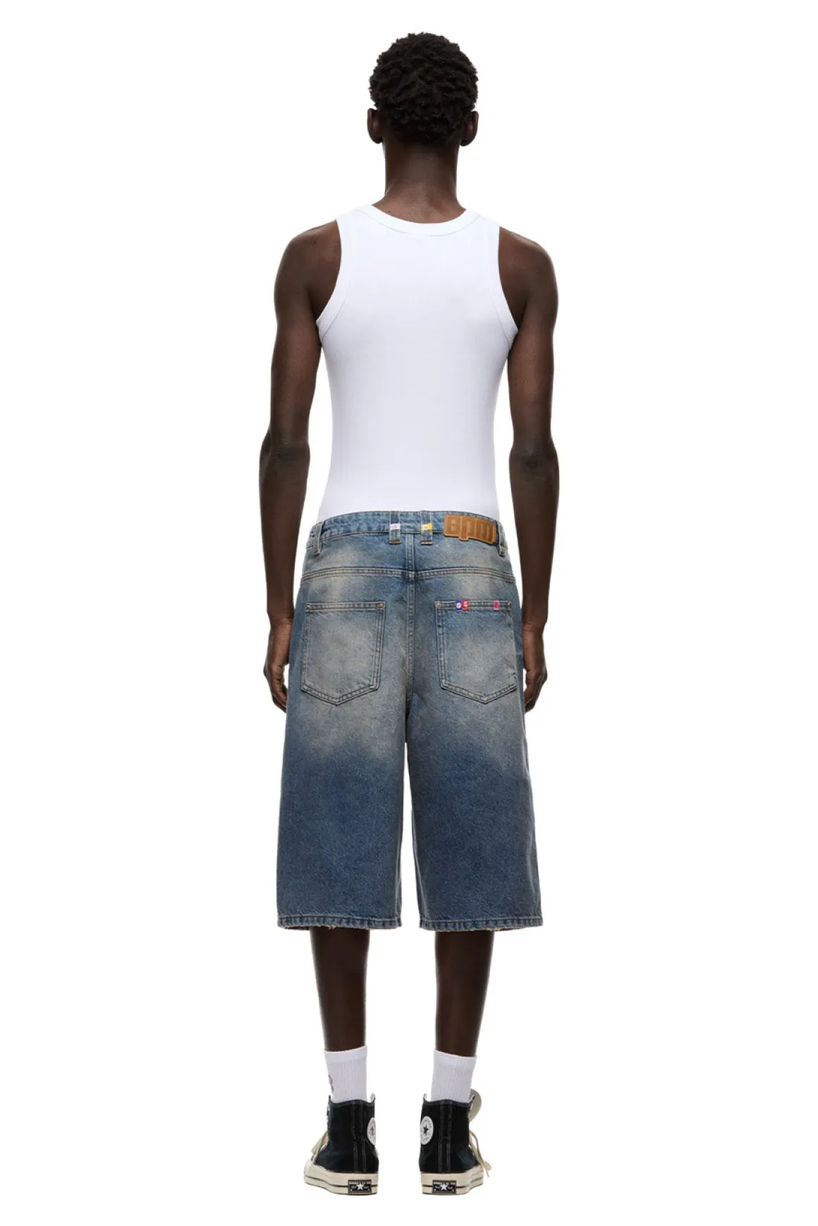 MULTI LABEL DENIM SHORTS MEDIUM BLUE