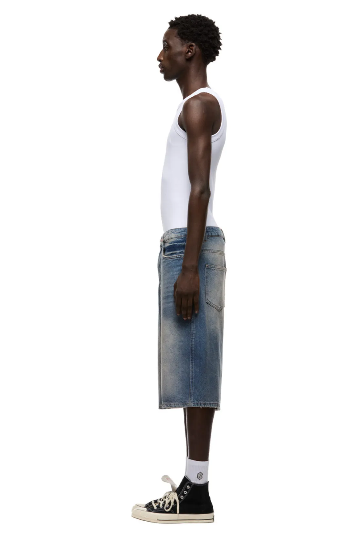 MULTI LABEL DENIM SHORTS MEDIUM BLUE