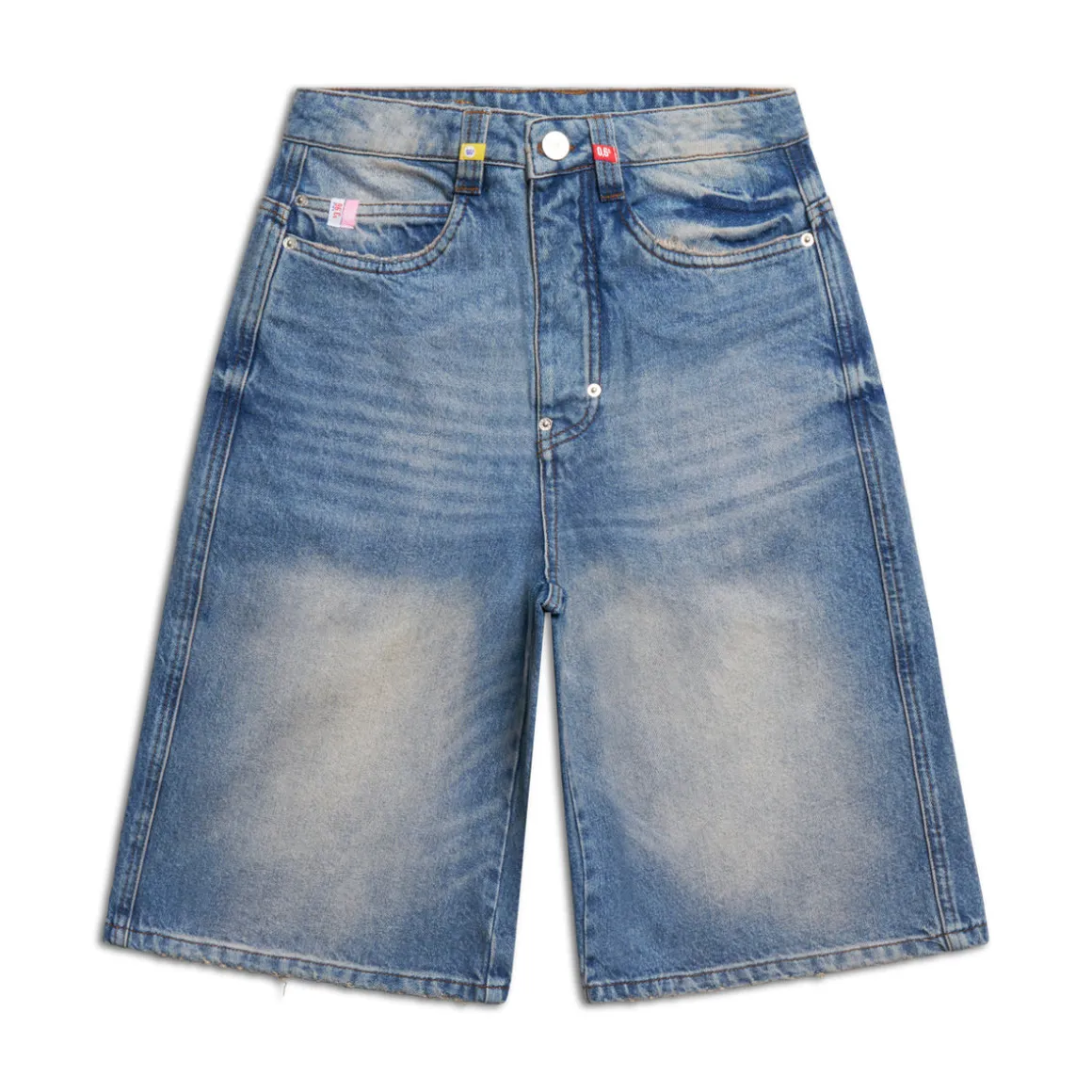 MULTI LABEL DENIM SHORTS MEDIUM BLUE