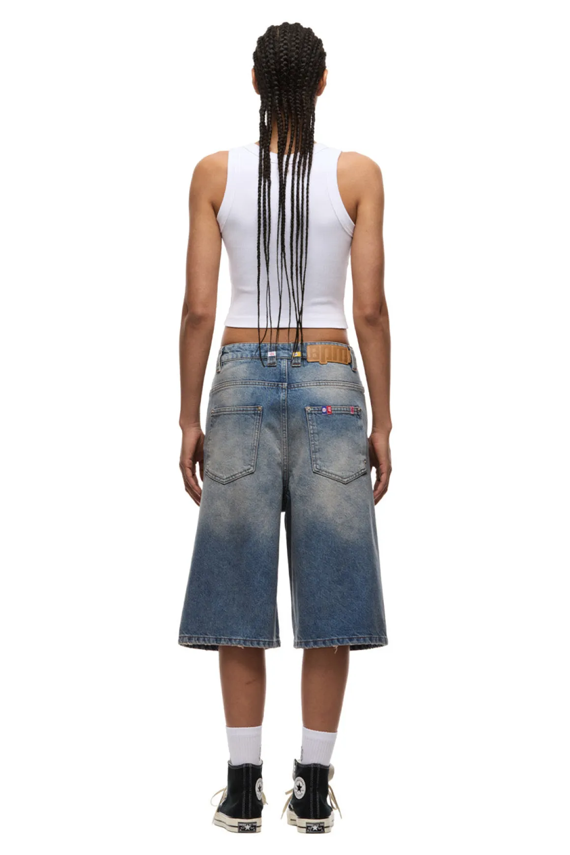 MULTI LABEL DENIM SHORTS MEDIUM BLUE