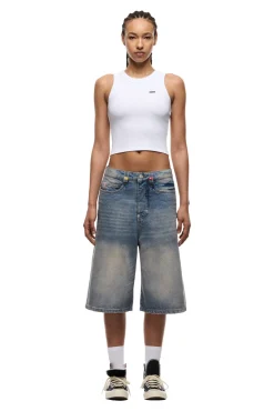 MULTI LABEL DENIM SHORTS MEDIUM BLUE