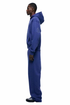 RHINESTONE LETTER ZIP HOODIE BLUE