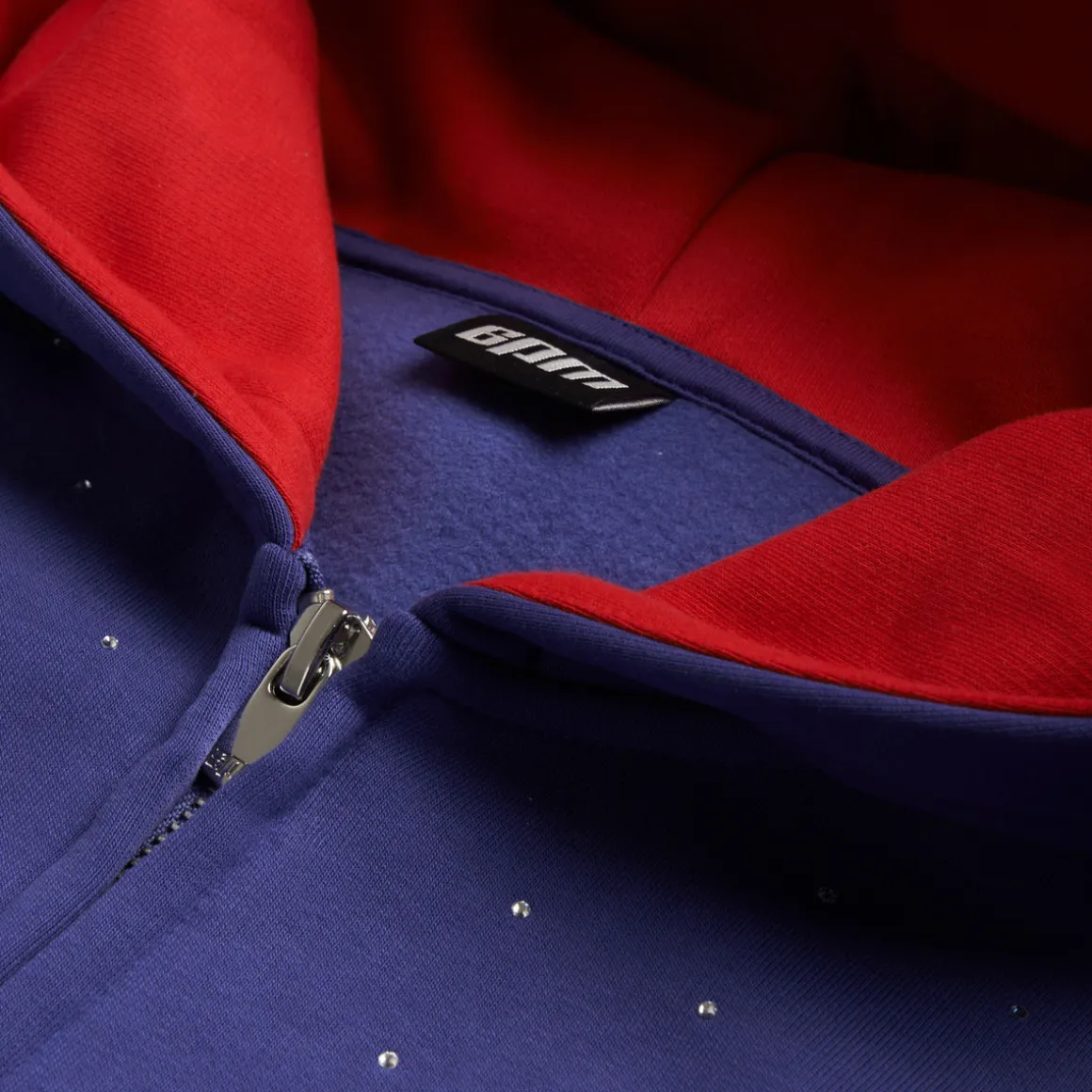 RHINESTONE LETTER ZIP HOODIE BLUE