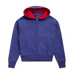 RHINESTONE LETTER ZIP HOODIE BLUE