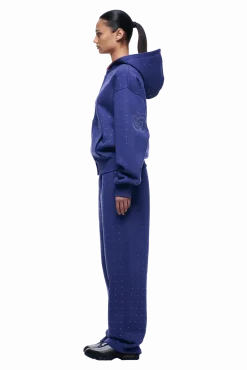 RHINESTONE LETTER ZIP HOODIE BLUE