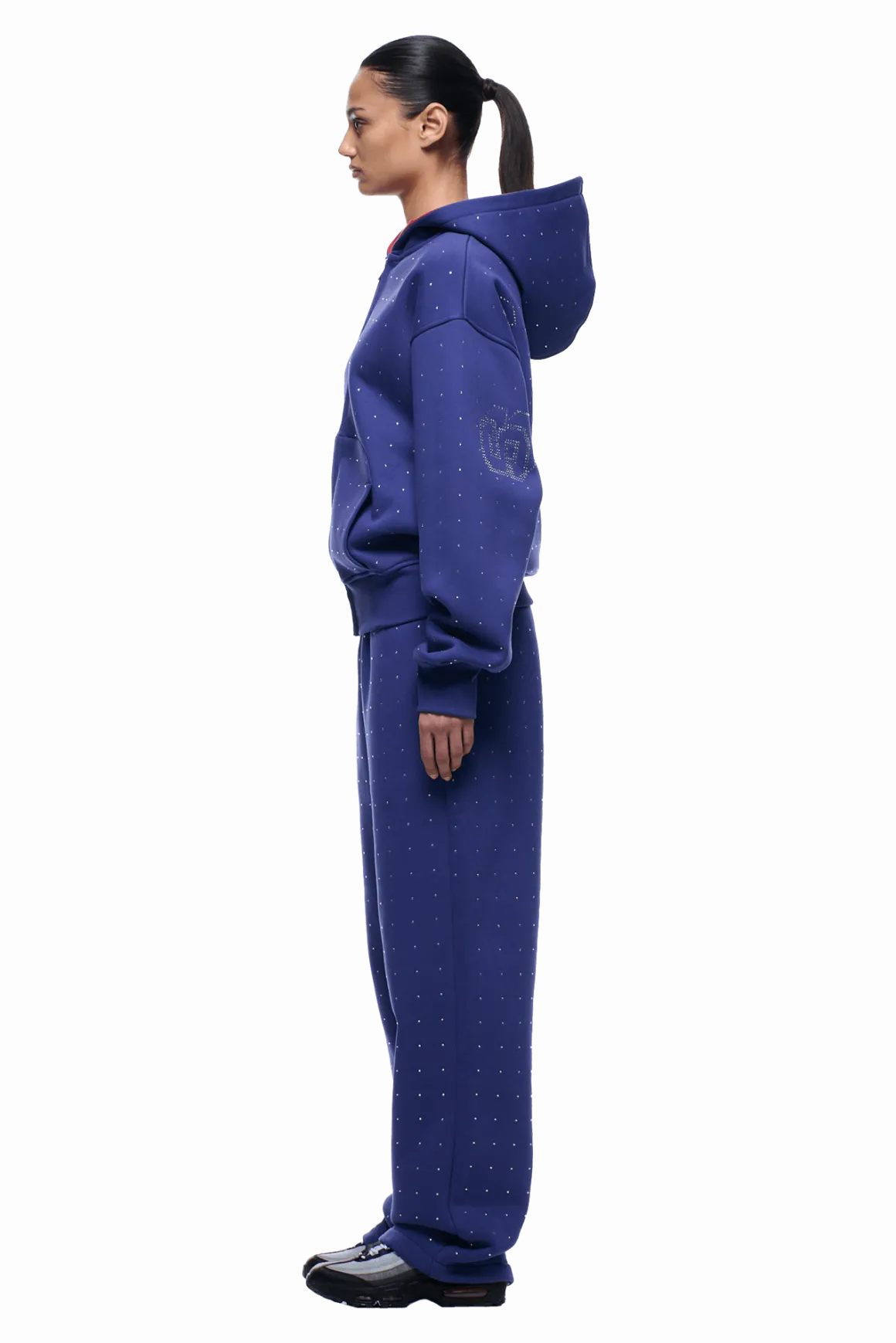 RHINESTONE LETTER ZIP HOODIE BLUE