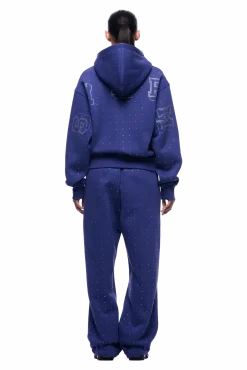 RHINESTONE LETTER ZIP HOODIE BLUE