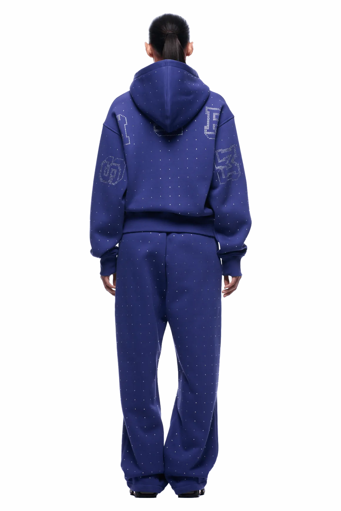 RHINESTONE LETTER ZIP HOODIE BLUE