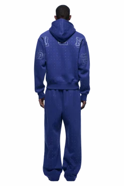 RHINESTONE LETTER ZIP HOODIE BLUE