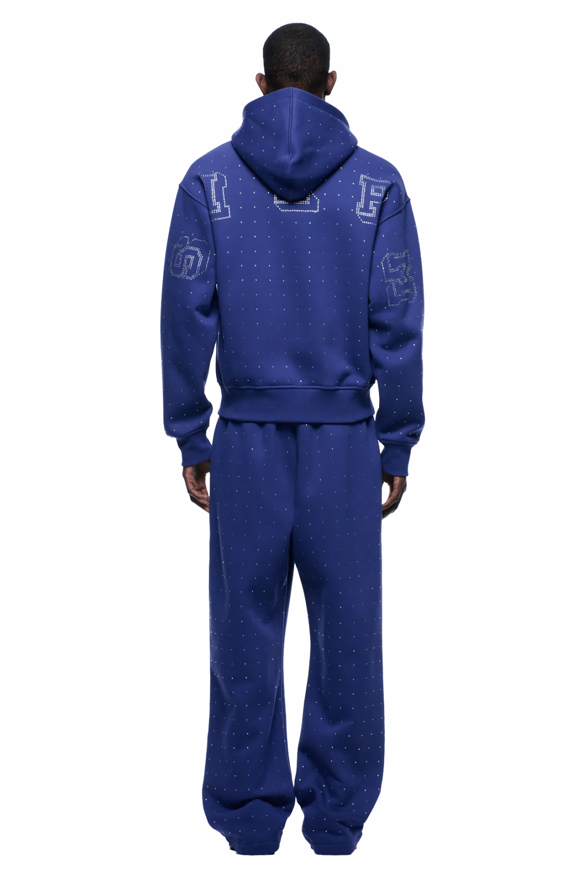 RHINESTONE LETTER ZIP HOODIE BLUE