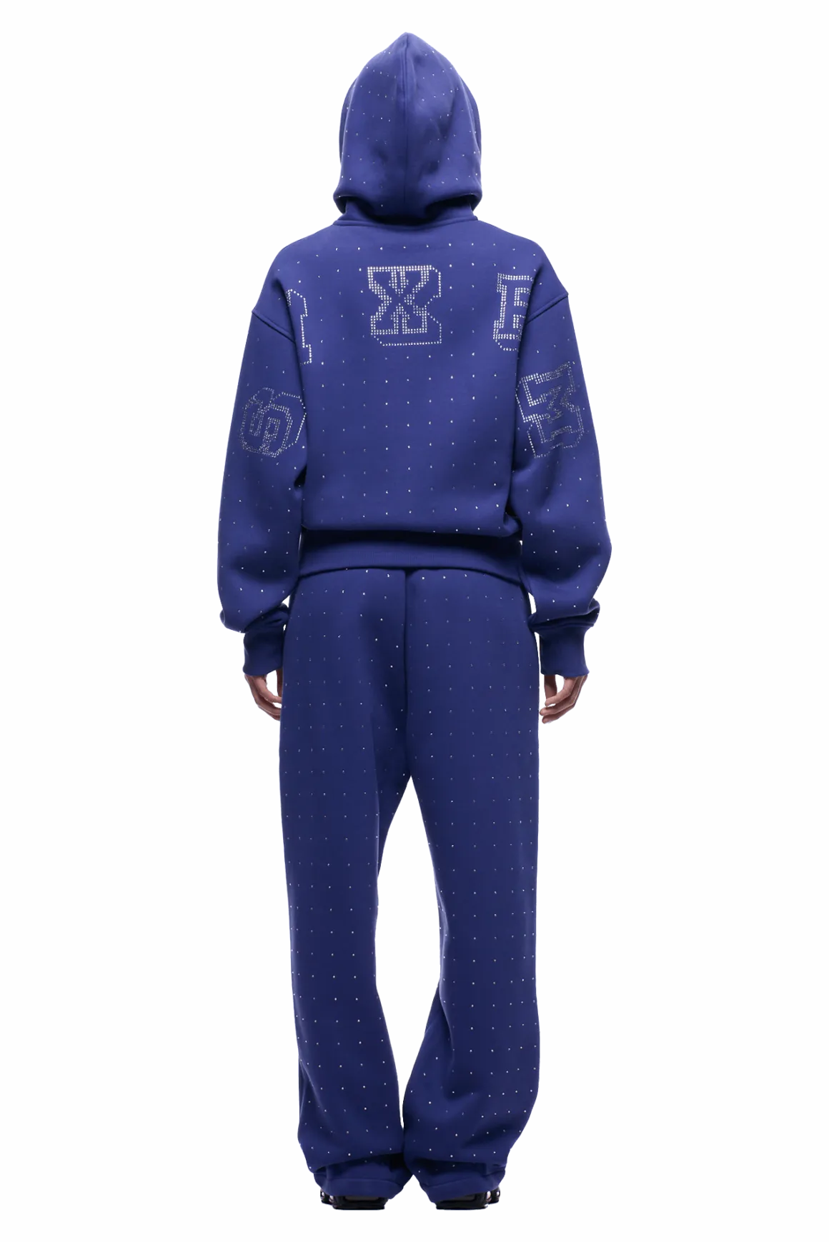 RHINESTONE LETTER ZIP HOODIE BLUE