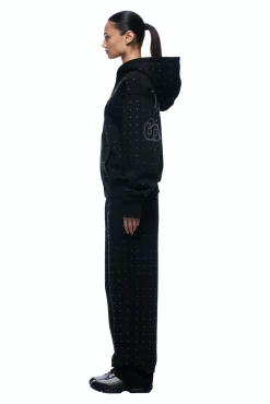 RHINESTONE LETTER ZIP HOODIE BLACK