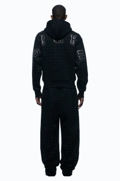RHINESTONE LETTER ZIP HOODIE BLACK