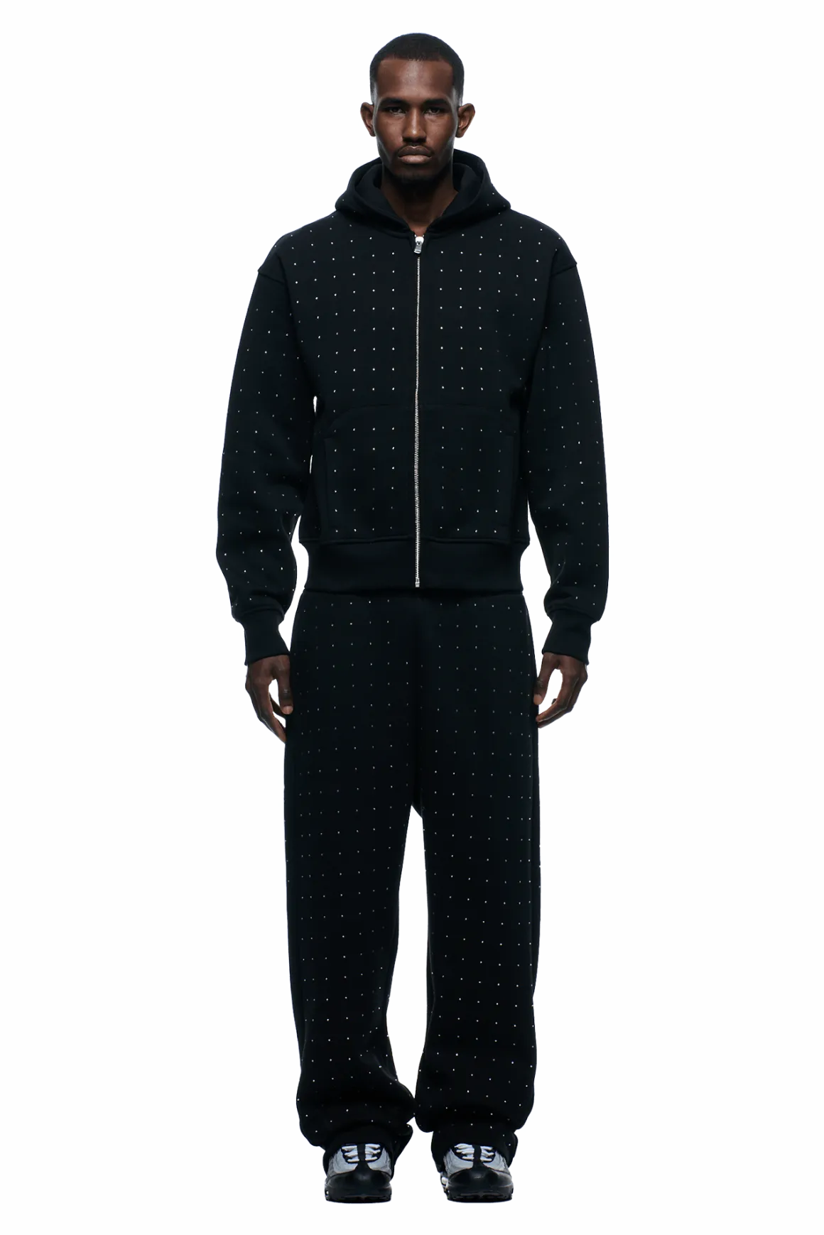 RHINESTONE LETTER ZIP HOODIE BLACK