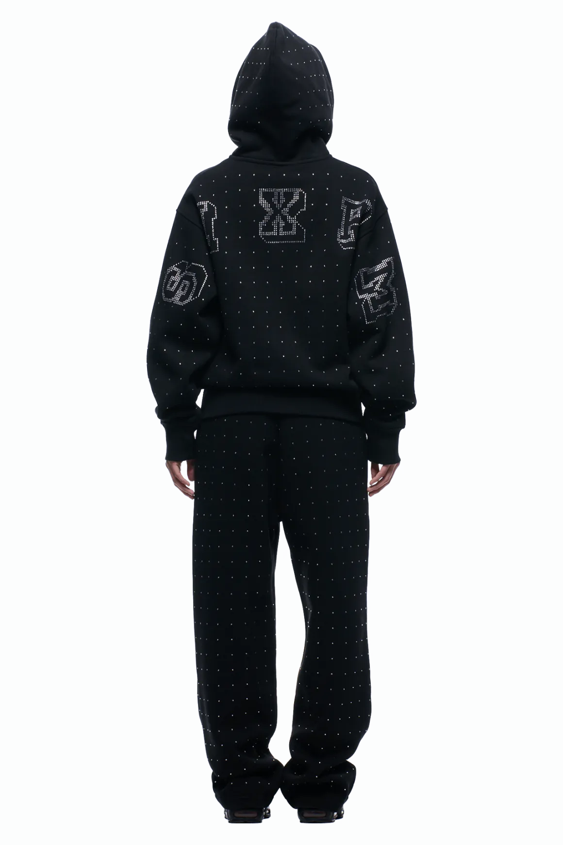 RHINESTONE LETTER ZIP HOODIE BLACK
