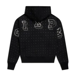 RHINESTONE LETTER ZIP HOODIE BLACK
