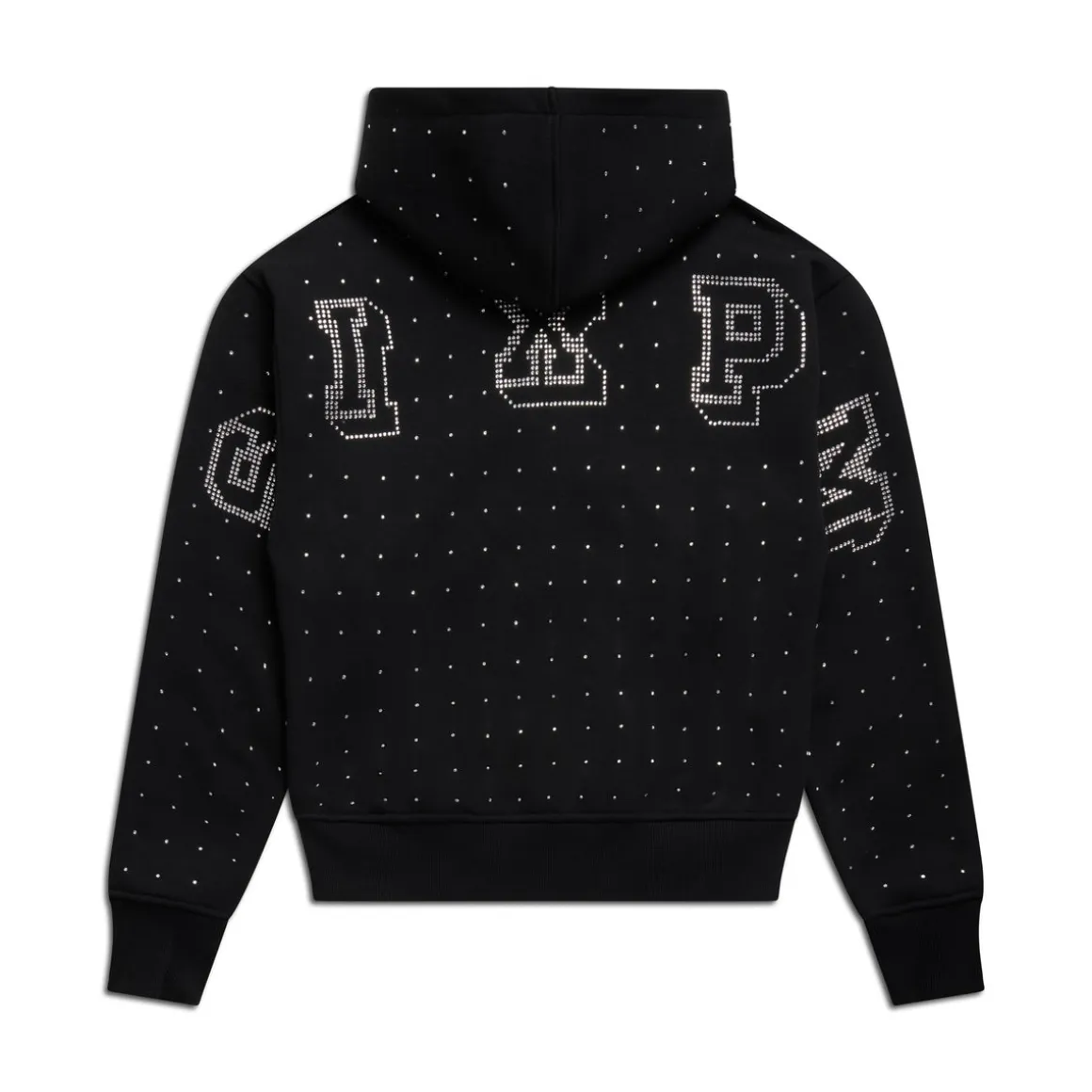 RHINESTONE LETTER ZIP HOODIE BLACK