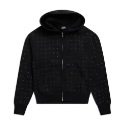 RHINESTONE LETTER ZIP HOODIE BLACK