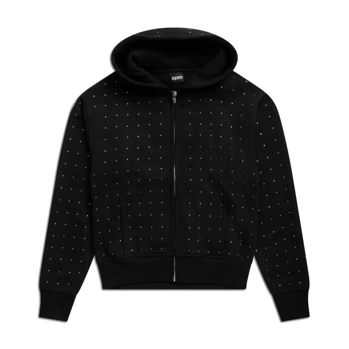 RHINESTONE LETTER ZIP HOODIE BLACK