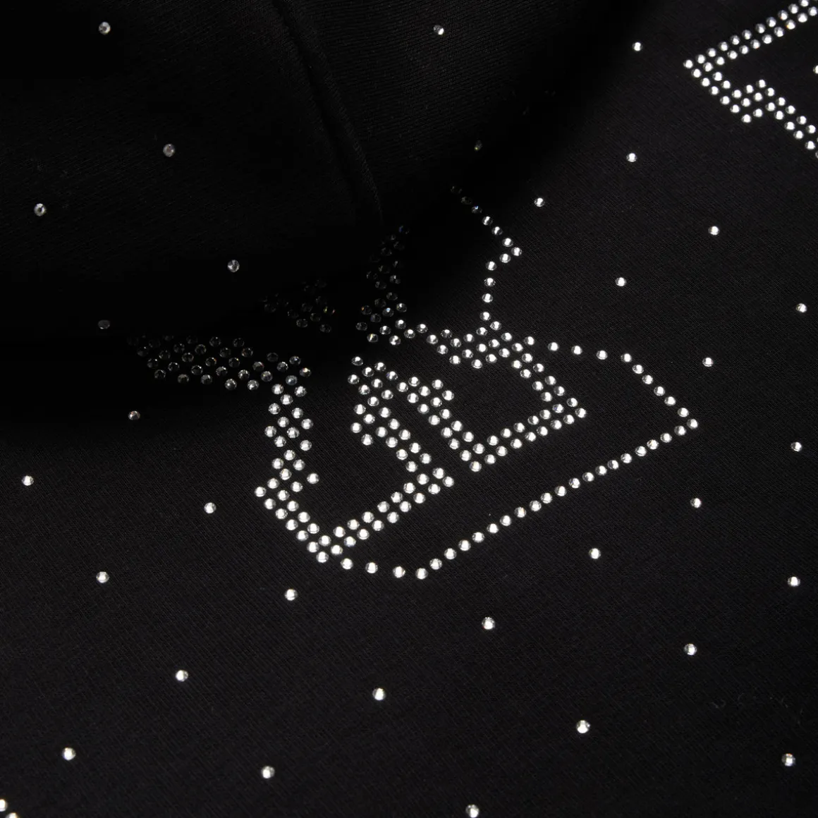 RHINESTONE LETTER ZIP HOODIE BLACK