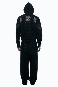 RHINESTONE LETTER ZIP HOODIE BLACK