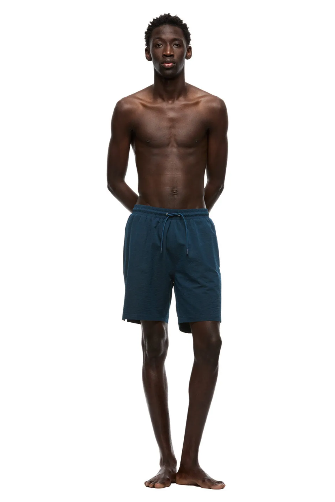 SEERSUCKER SWIM SHORTS BLUE LAKE