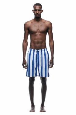 STRIPED SWIM SHORTS WHITE/NAVY