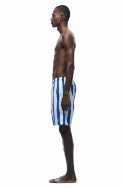 STRIPED SWIM SHORTS WHITE/NAVY
