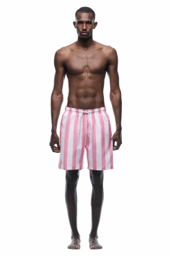 STRIPED SWIM SHORTS WHITE/PINK